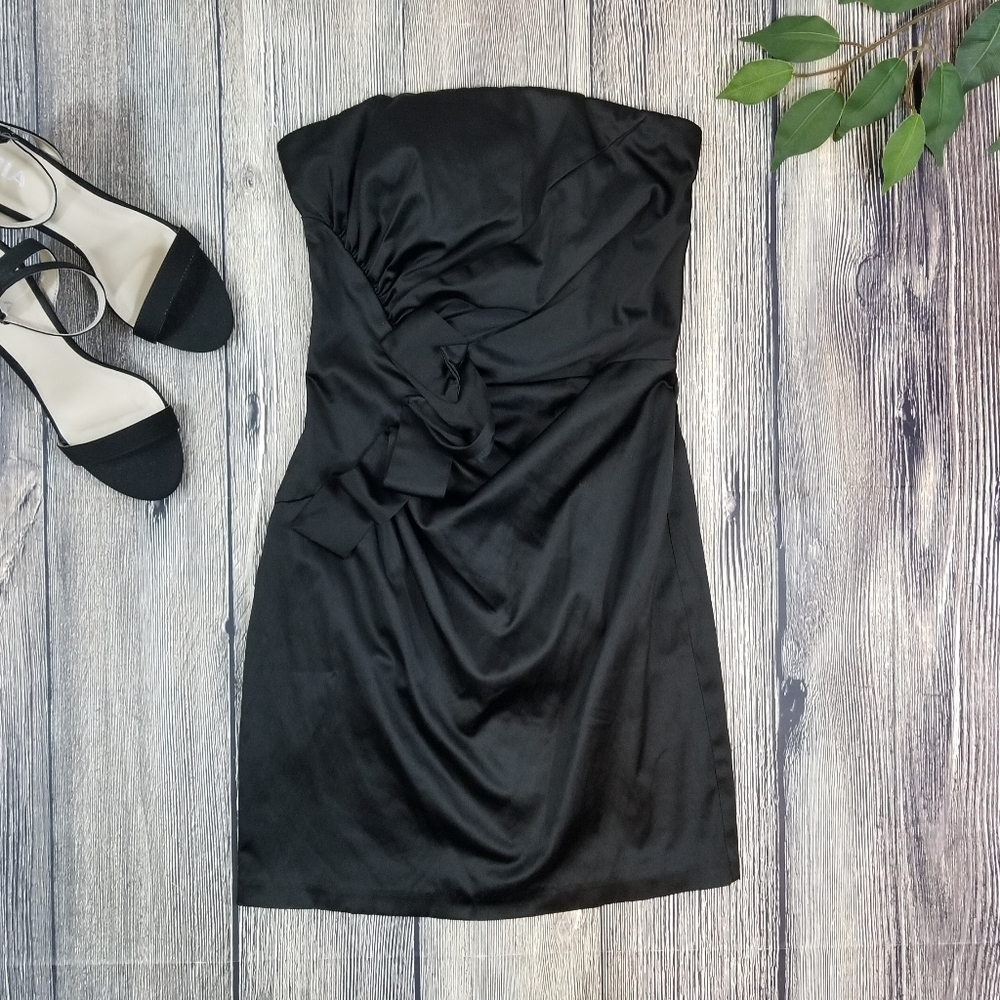 Gunne Sax by Jessica McClintock Black Satin Strapless Dress